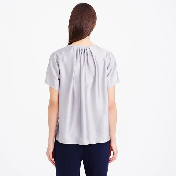 J. Crew Womens Popover Blouse XXS Gray Combo Crewneck T Shirt Pleated Back - Picture 4 of 7